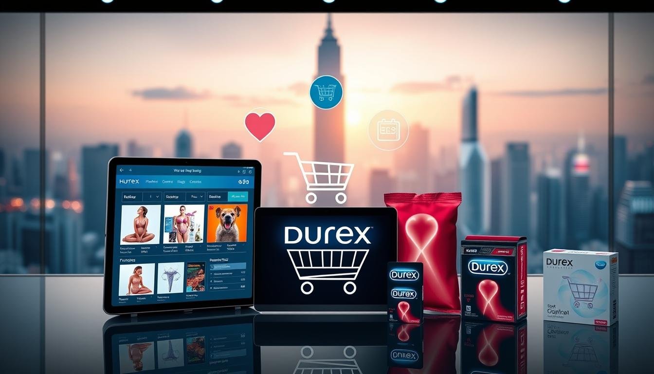 A sleek and modern digital shopping interface showcasing various Durex products, prominently displayed on popular online platforms in Hong Kong. In the foreground, highlight a user-friendly interface with product images, prices, and comparison charts. In the middle, arrange symbols of major e-commerce platforms like a stylized shopping cart or credit card icons, symbolizing online transactions. The background features a soft-focus cityscape of Hong Kong, evoking the high-tech environment. Utilize bright, inviting colors to create an optimistic atmosphere, with focused lighting on the products to enhance their appeal. The overall composition should feel professional and polished, inviting readers to explore the best Durex shopping options.